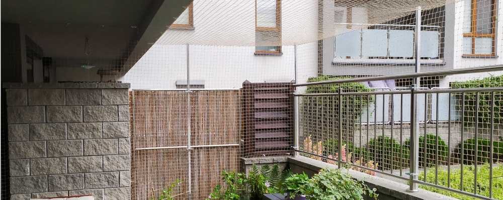 Siatka dla kota na balkon w Warszawie. Z wykorzystaniem stelaża aluminiowego bez wiercenia.
