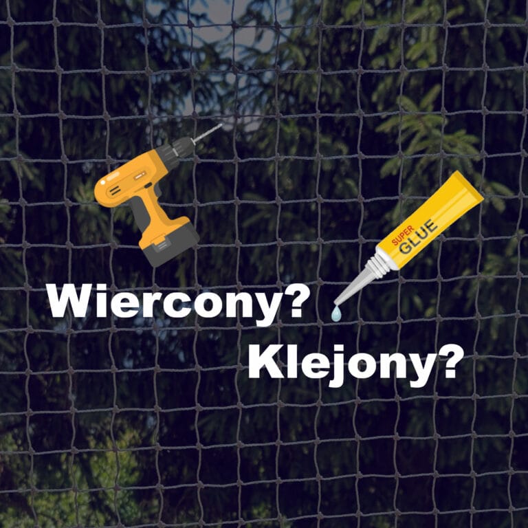 Obrazek przedstawiający siatkę, wiertarkę i klej opisujący techniki montażu siatki balkonowej.